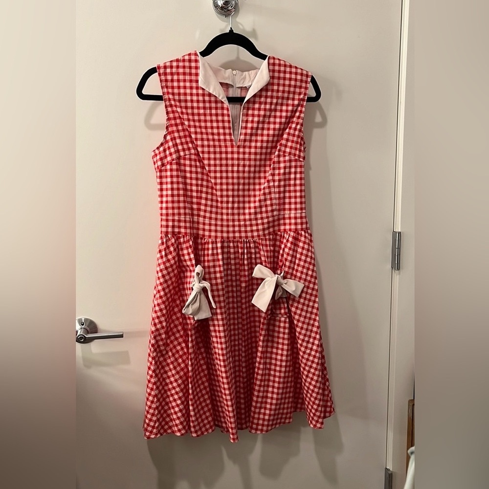 Red gingham swing dress size US 14